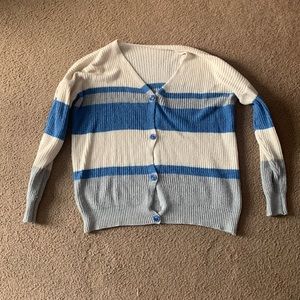 Blue gray and white sweater